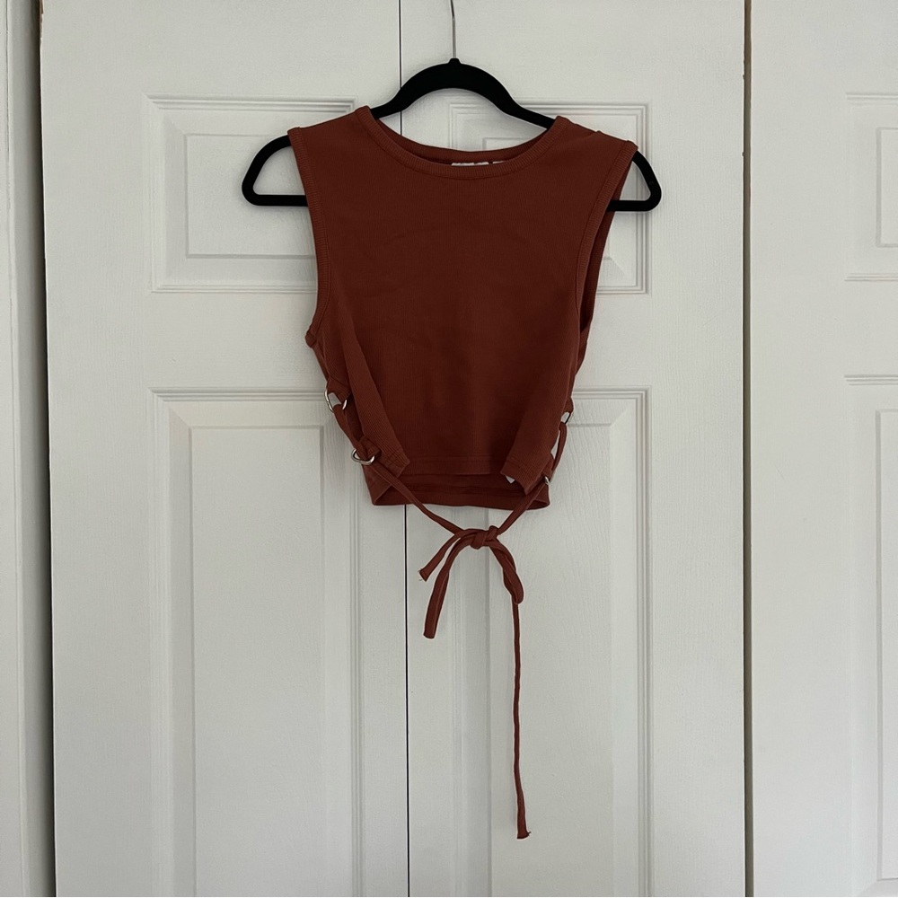 Rust Sleeveless Tie-Back Top